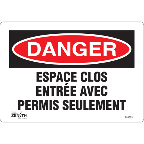 Enseigne  Espace clos , 7" x 10", Vinyle, Français Mukwa Safety Services