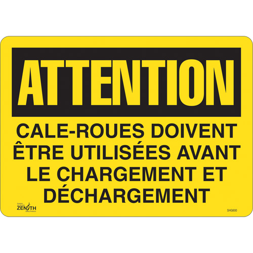 Enseigne  Cale-roues doivent &ecirc;tre utilis&eacute;es , 14" x 10", Vinyle, Français Mukwa Safety Services