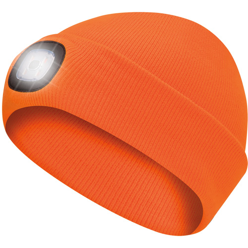 5675 Knit Toque with LED Headlight, Fleece Lining, One Size, High Visibility Orange Mukwa Safety Services