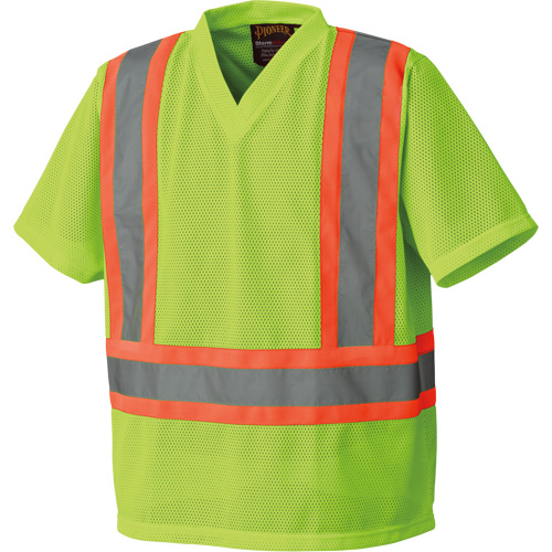 5993P Mesh Safety T-Shirt, Polyester, Small, High Visibility Lime-Yellow Mukwa Safety Services