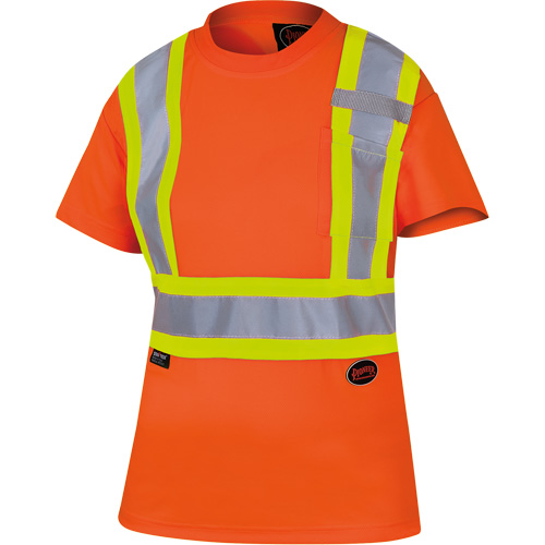 6948 Women's Bird's-Eye Safety T-Shirt, Polyester, X-Small, High Visibility Orange Mukwa Safety Services