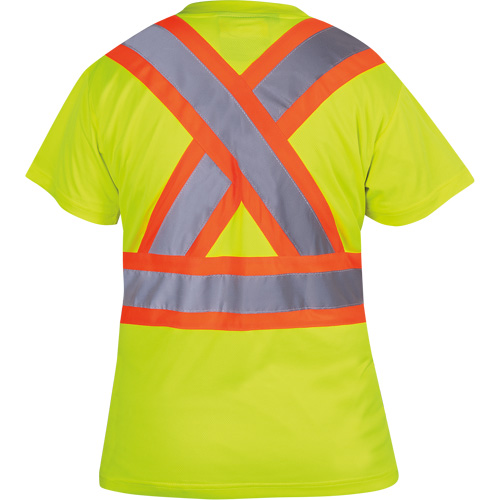 6949 Women's Bird's-Eye Safety T-Shirt, Polyester, X-Small, High Visibility Lime-Yellow Mukwa Safety Services
