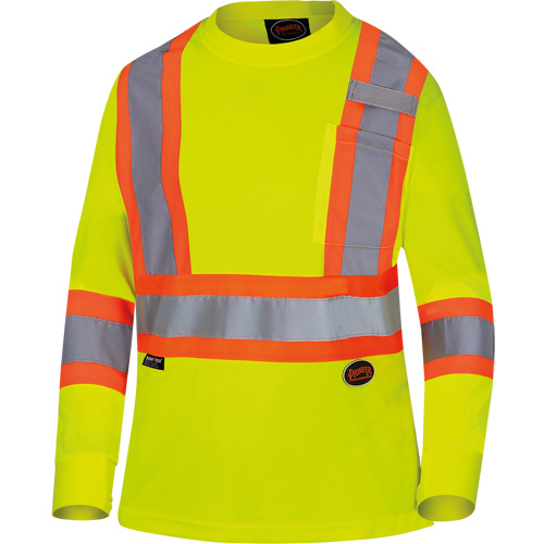 6969 Women's Bird's-Eye Long-Sleeved Safety Shirt, Polyester, X-Small, High Visibility Lime-Yellow Mukwa Safety Services