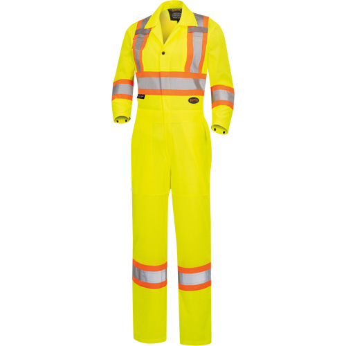 5999AW Women's High-Visibility Traffic Safety Coveralls, X-Small, High Visibility Lime-Yellow Mukwa Safety Services