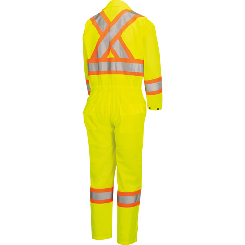 5999AW Women's High-Visibility Traffic Safety Coveralls, X-Small, High Visibility Lime-Yellow Mukwa Safety Services