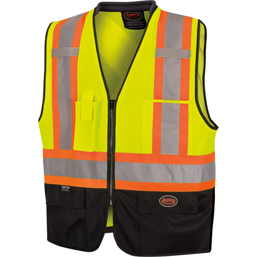 6895 High-Visibility Zip Front Bi-Colour Safety Vest, Black/High Visibility Lime-Yellow, 2X-Large/3X-Large, Polyester Mukwa Safety Services