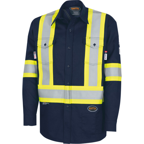 7742SF FR-TECH&reg; High-Visibility 88/12 Arc-Rated Safety Shirt, Small, Navy Blue Mukwa Safety Services