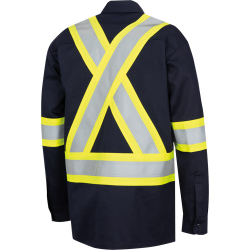 7742SF FR-TECH&reg; High-Visibility 88/12 Arc-Rated Safety Shirt, Small, Navy Blue Mukwa Safety Services