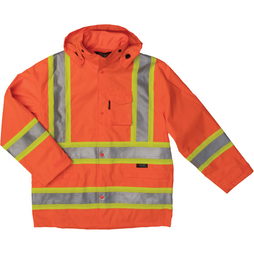 Ripstop Safety Rain Jacket, Polyester, Medium, High Visibility Orange Mukwa Safety Services