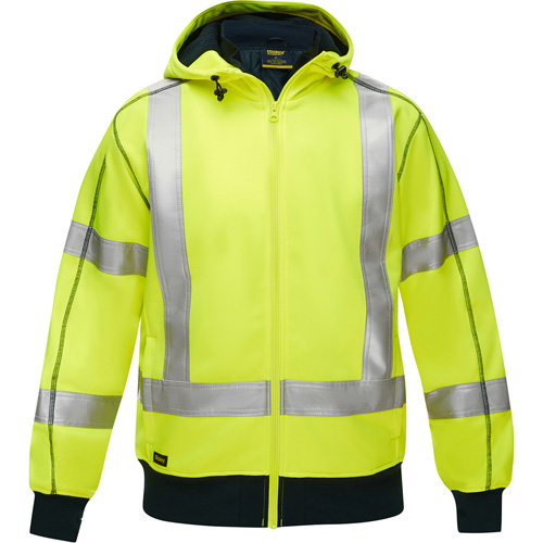 Bisley&reg; X-Back Full Zip Hooded Sweatshirt with Sherpa Lining, Small, High Visibility Lime-Yellow Mukwa Safety Services