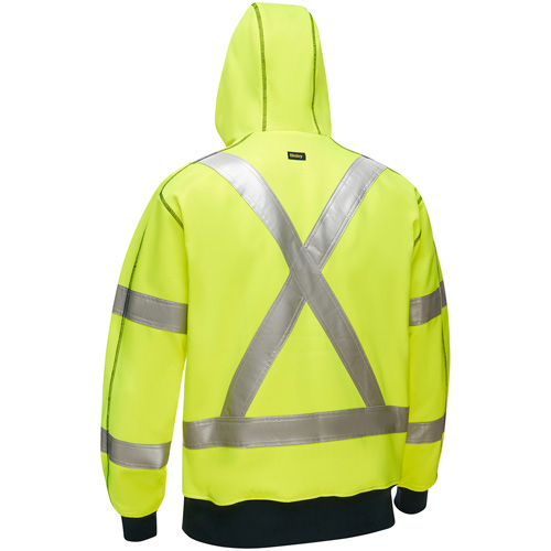 Bisley&reg; X-Back Full Zip Hooded Sweatshirt with Sherpa Lining, Small, High Visibility Lime-Yellow Mukwa Safety Services