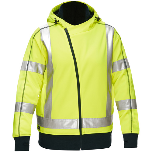 Bisley&reg; X-Back Women's Contoured Full Zip Hooded Sweatshirt with Sherpa Lining, 2X-Large, High Visibility Lime-Yellow Mukwa Safety Services