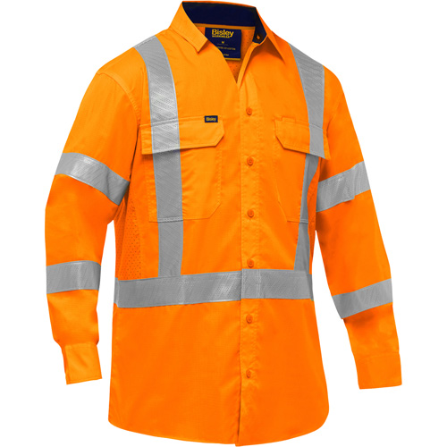Bisley&reg; X-Back Long Sleeve Work Shirt with X-Airflow, Poly-Cotton, Small, High Visibility Orange Mukwa Safety Services