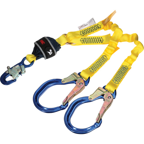 Longe &eacute;lastique d'ancrage double &agrave; amortisseur de choc en sangle, 4', Point d'ancrage &agrave; Crochet d'armature, Crochet mousqueton aux jambes Mukwa Safety Services
