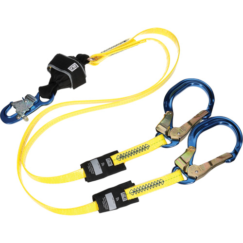 Twin-Leg Arc Flash Coated Web Shock-Absorbing Lanyard, 6', Rebar Hook Center, Snap Hook Leg Ends Mukwa Safety Services
