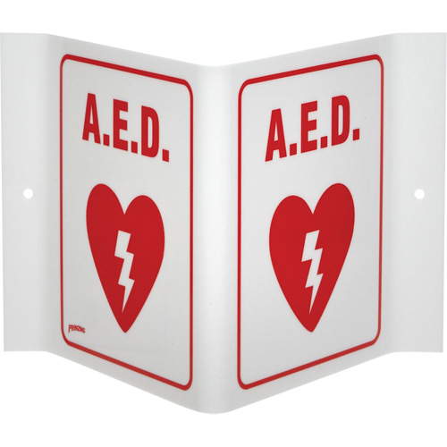 Enseigne "A.E.D." en V, 6" x 9", Acrylique, Anglais avec pictogramme Mukwa Safety Services