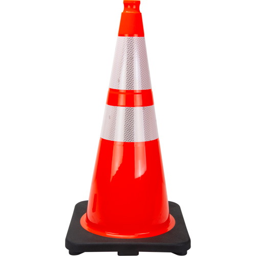 C&ocirc;ne de signalisation de premi&egrave;re qualit&eacute;, 28", Orange, Bande(s) r&eacute;fl&eacute;chissante(s) 4" & 6" Mukwa Safety Services