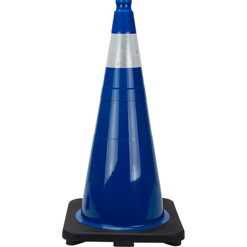 C&ocirc;ne de signalisation de premi&egrave;re qualit&eacute;, 28", Bleu, Bande(s) r&eacute;fl&eacute;chissante(s) 4" Mukwa Safety Services