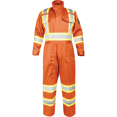 Combinaison ignifug&eacute;e avec bandes haute visibilit&eacute;, Taille Petit, Orange Mukwa Safety Services
