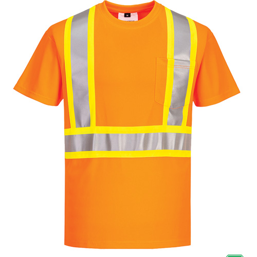 Contrast-Striped Safety T-Shirt, Polyester, Small, High Visibility Orange Mukwa Safety Services