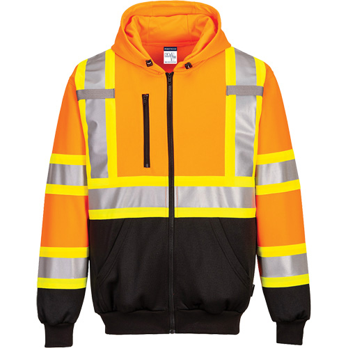 Chandail de s&eacute;curit&eacute; &agrave; capuchon avec bandes contrastantes, Petit, Noir/Orange haute visibilit&eacute; Mukwa Safety Services