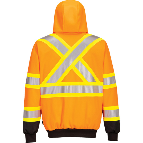 Chandail de s&eacute;curit&eacute; &agrave; capuchon avec bandes contrastantes, Petit, Noir/Orange haute visibilit&eacute; Mukwa Safety Services