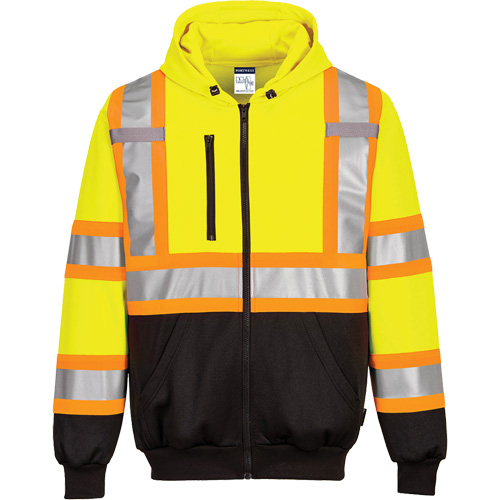 Chandail de s&eacute;curit&eacute; &agrave; capuchon avec bandes contrastantes, Petit, Noir/Jaune lime haute visibilit&eacute; Mukwa Safety Services