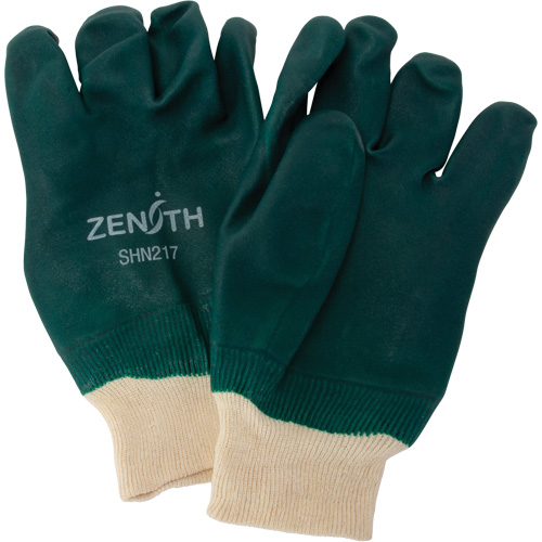 Double Dipped Green Gloves, 10" L, PVC, Cotton Jersey Inner Lining, 70-mil Mukwa Safety Services