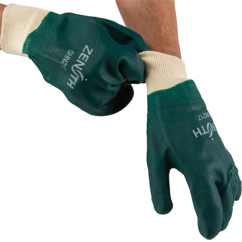 Double Dipped Green Gloves, 10" L, PVC, Cotton Jersey Inner Lining, 70-mil Mukwa Safety Services