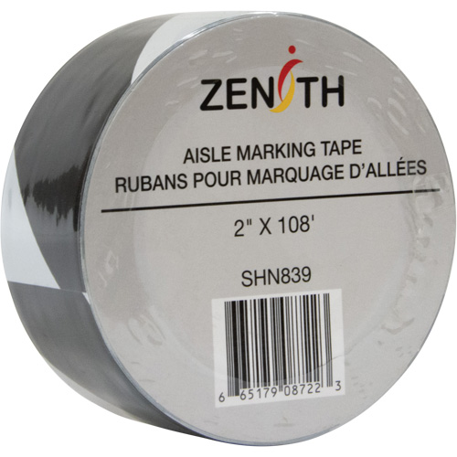 Aisle Marking Tape, 2" x 108', PVC, Black and White Mukwa Safety Services
