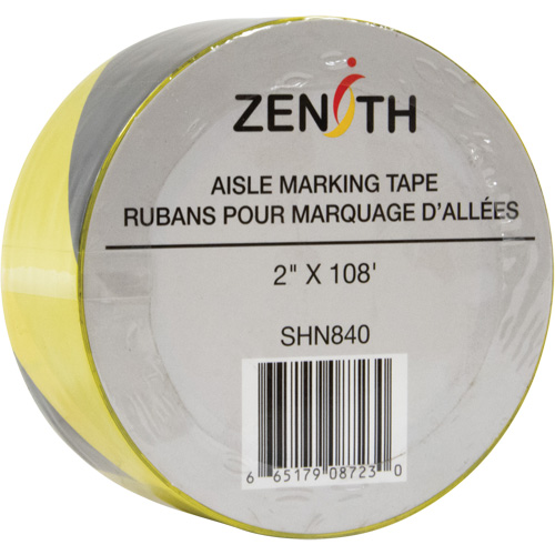 Aisle Marking Tape, 2" x 108', PVC, Black and Yellow Mukwa Safety Services