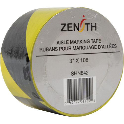 Aisle Marking Tape, 3" x 108', PVC, Black and Yellow Mukwa Safety Services