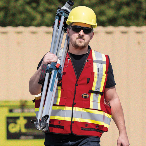 6678 Veste d'arpenteur antimicrobienne haute visibilit&eacute; avec dos en maille, Rouge, Petit, Polyester Mukwa Safety Services