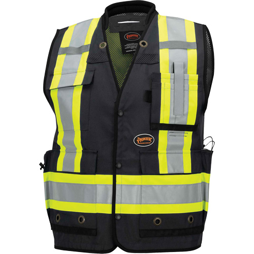 6679 High-Visibility Antimicrobial Mesh-Back Surveyor Vest, Black, Small, Polyester Mukwa Safety Services