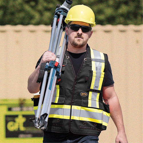 6679 High-Visibility Antimicrobial Mesh-Back Surveyor Vest, Black, Small, Polyester Mukwa Safety Services