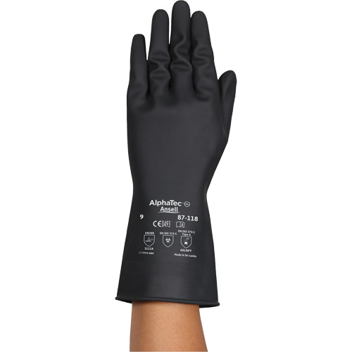 AlphaTec&reg; 87-118 Chemical-Resistance Gloves, Size Small/7, 12.6" L, Rubber Latex, Cotton Inner Lining, 31-mil Mukwa Safety Services