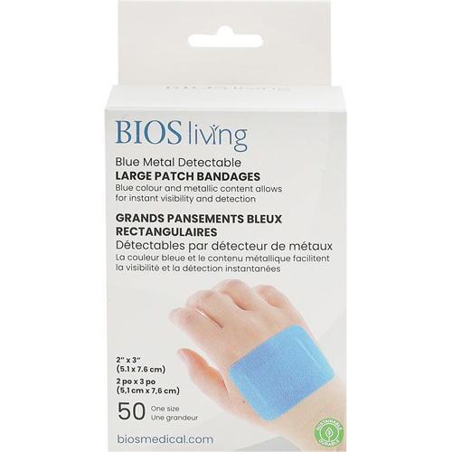 Blue Large Patch Bandages, Rectangular/Square, 3", Fabric Metal Detectable, Sterile Mukwa Safety Services