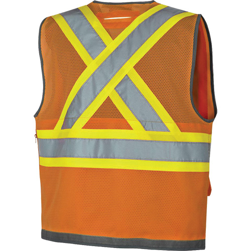 Veste de s&eacute;curit&eacute; pour arpenteur Pioneer avec fermeture &agrave; glissi&egrave;re et dos en maille, Orange haute visibilit&eacute;, Petit, Polyester Mukwa Safety Services