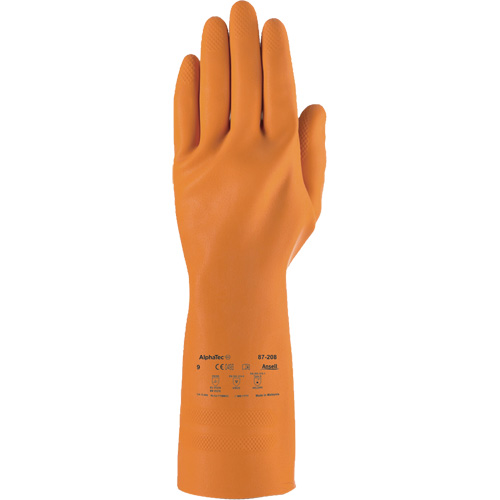 AlphaTec&reg; 87-208 Heavy-Duty Chemical-Resistant Gloves, Size 7, 12.8" L, Rubber Latex, Cotton/Flock-Lined Inner Lining, 29.5-mil Mukwa Safety Services