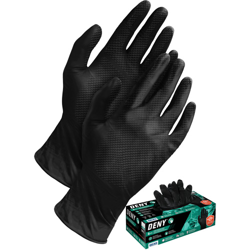 Deny&reg; Disposable Gloves, Small, Nitrile, 6-mil, Powder-Free, Black Mukwa Safety Services