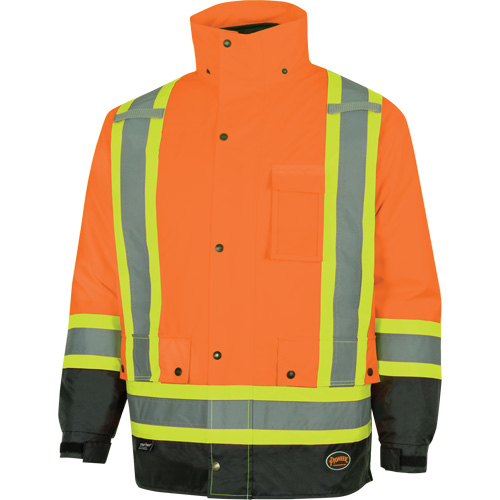 5056 Pioneer&reg; Yukon 7-in-1 Waterproof Winter Safety Parka, Polyester, Black/High Visibility Orange, X-Small Mukwa Safety Services