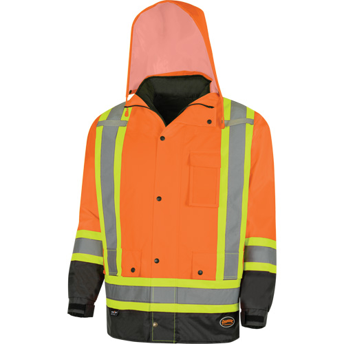 5056 Pioneer&reg; Yukon 7-in-1 Waterproof Winter Safety Parka, Polyester, Black/High Visibility Orange, X-Small Mukwa Safety Services