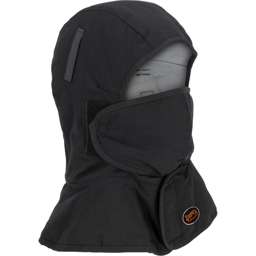 Doublure matelass&eacute;e ignifug&eacute;e Pioneer 765A pour casque de s&eacute;curit&eacute; avec un long cou et embout buccal amovible, Noir/Gris, Coton/FR-Tech/Modacrylique/Nylon Mukwa Safety Services
