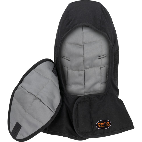 Doublure matelass&eacute;e ignifug&eacute;e Pioneer 765A pour casque de s&eacute;curit&eacute; avec un long cou et embout buccal amovible, Noir/Gris, Coton/FR-Tech/Modacrylique/Nylon Mukwa Safety Services