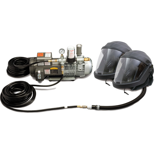 Syst&egrave;me de casque et de protection respiratoire &agrave; adduction d'air DEFENDER pour 2 travailleur Mukwa Safety Services