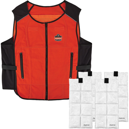 Chill-Its 6260 Lightweight Phase Change Cooling Vest with Rechargeable Packs, 2X-Large/3X-Large, Orange Mukwa Safety Services