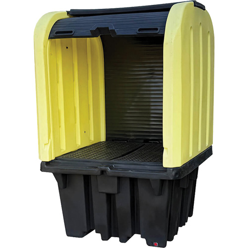 Yellow Roll Top Hardcover Spill Pallet, 65" L x 65" W x 101" H, 5000 lbs. Load Capacity Mukwa Safety Services