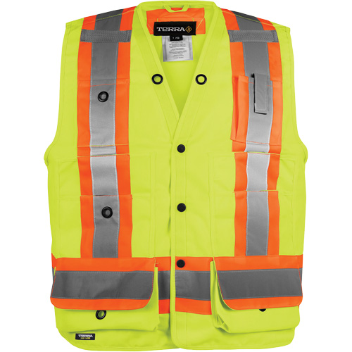 High-Visibility Surveyor's Vest, High Visibility Orange, Small, Polyester Mukwa Safety Services