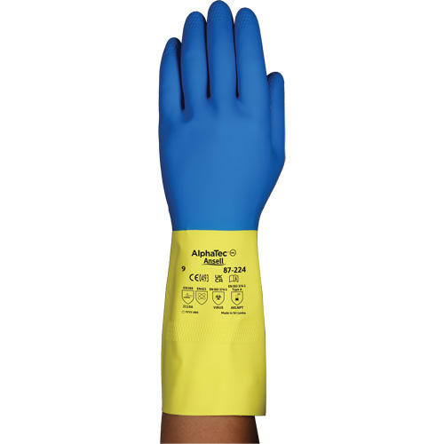 Gants r&eacute;sistants aux produits chimiques AlphaTec 87-224, Taille 7, 12,8" lo, N&eacute;opr&egrave;ne/Latex de caoutchouc, Doublure en Coton/Ouat&eacute;e, 26,8 mils Mukwa Safety Services