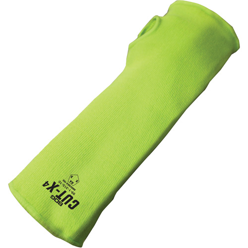 Manchette r&eacute;sistante &agrave; la coupe avec ouverture pour le pouce Cut-X, Fibre de verre/Poly&eacute;thyl&egrave;ne, 14", ASTM ANSI niveau A4, Lime haute visibilit&eacute; Mukwa Safety Services